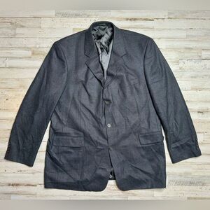 Stafford Executive Wool Cashmere Blend 3 Button Blazer Men 46L Gray Plaid